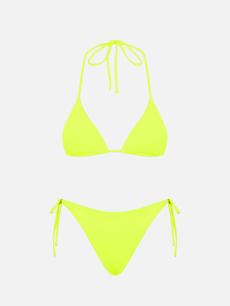 Woman fluo yellow triangle bikini