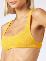 Gelber Damen-Badeanzug mit Bralette-Oberteil in Crinkle-Optik