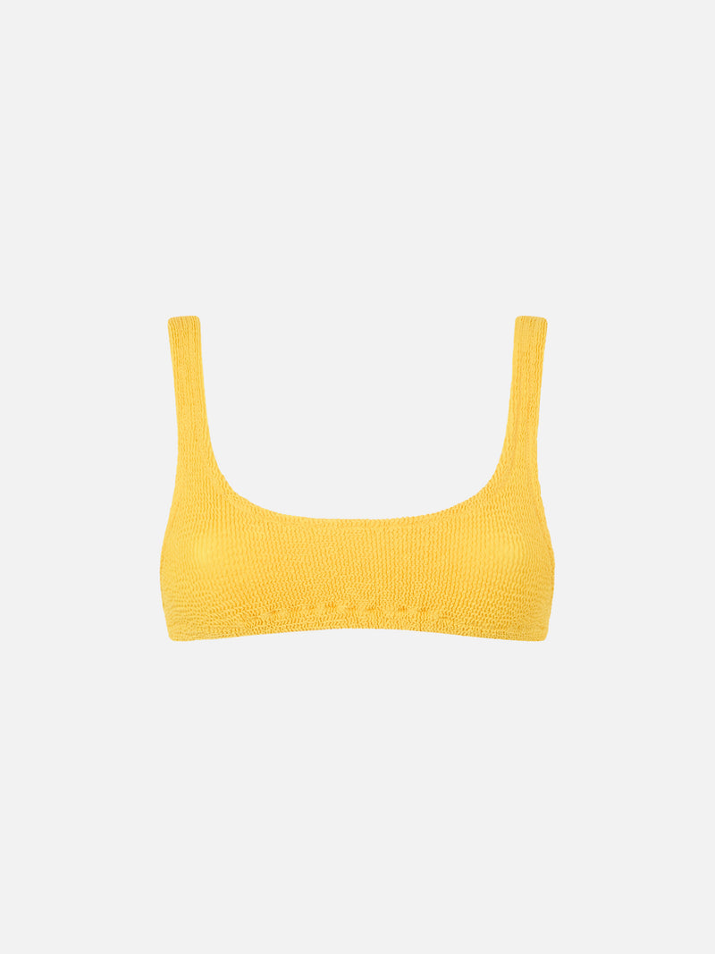 Woman yellow crinkle bralette top swimsuit