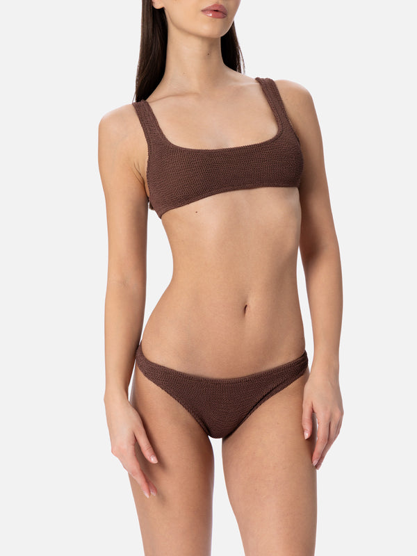 Brauner Crinkle-Bralette-Bikini für Damen Naima Naomi