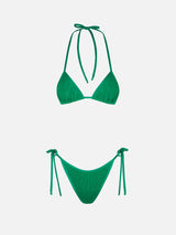 Woman green crinkle triangle bikini