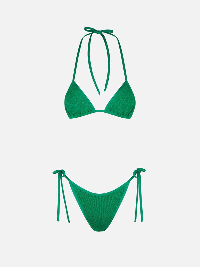 Woman green crinkle triangle bikini
