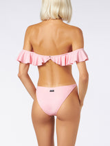 Top bikini rosa con spalle scoperte