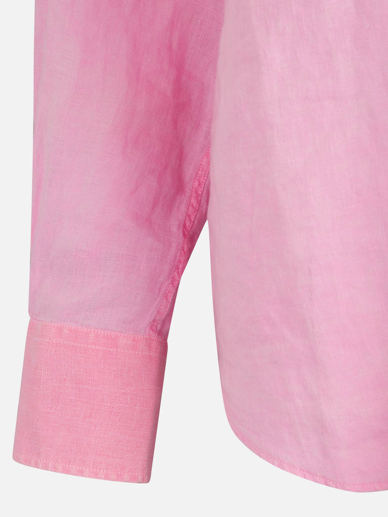 Man water color fluo pink linen Pamplona shirt