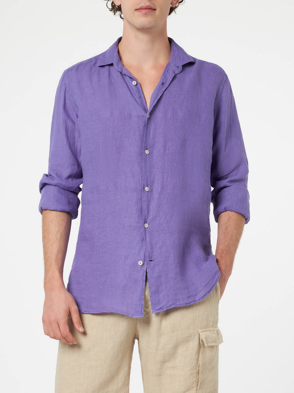 Camicia da uomo viola in lino Pamplona