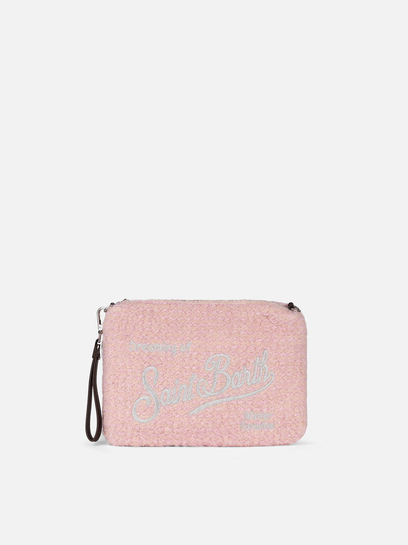 Parisienne pink knit boucle cross-body pouch bag