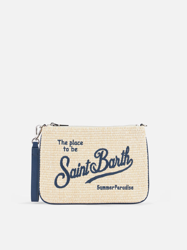 Parisienne Straw pouch bag with Saint Barth embroidery