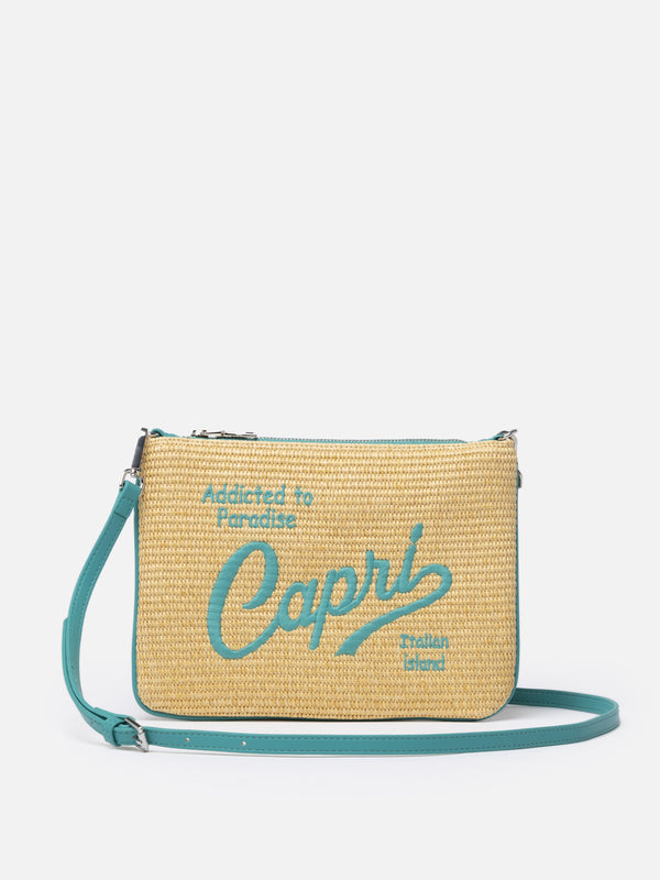 Parisienne Straw pouch bag with Capri embroidery