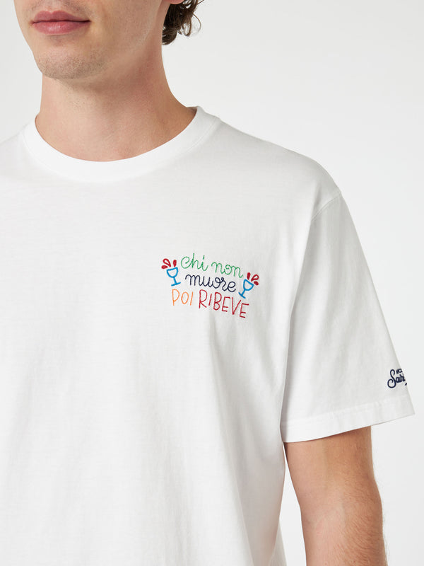 Klassisches Herren-T-Shirt „Portofino“ aus Baumwolljersey mit „Chi non muore poi ribeve“-Stickerei | INSULTI LUMINOSI SONDEREDITION