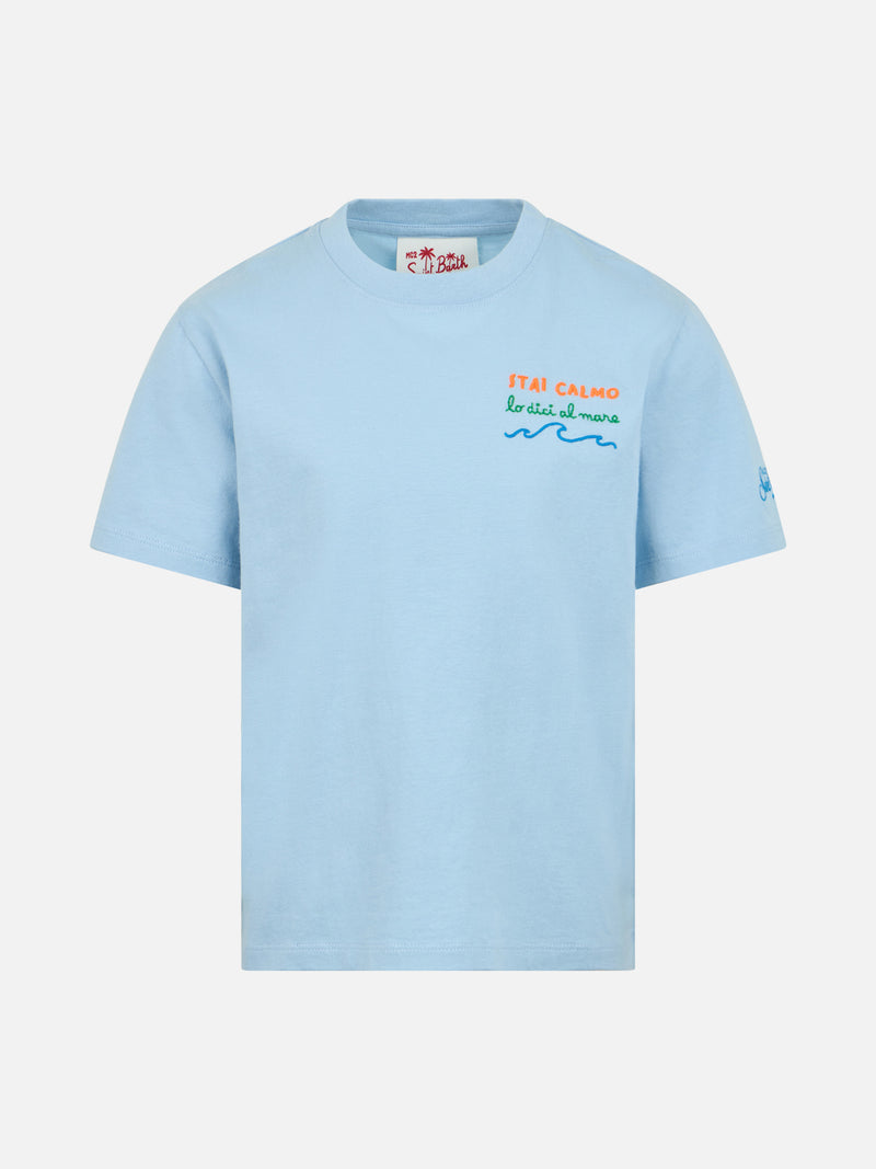 Boy cotton jersey t-shirt Portofino Jr with Stai calmo lo dici al mare embroidery