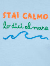 T-shirt da bambino in jersey di cotone Portofino Jr con ricamo Stai calmo lo dici al mare
