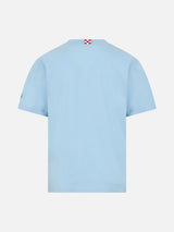 T-shirt da bambino in jersey di cotone Portofino Jr con ricamo Stai calmo lo dici al mare