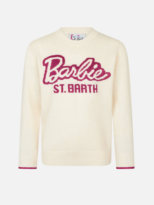 Girl crewneck white sweater with Barbie print | BARBIE SPECIAL EDITION
