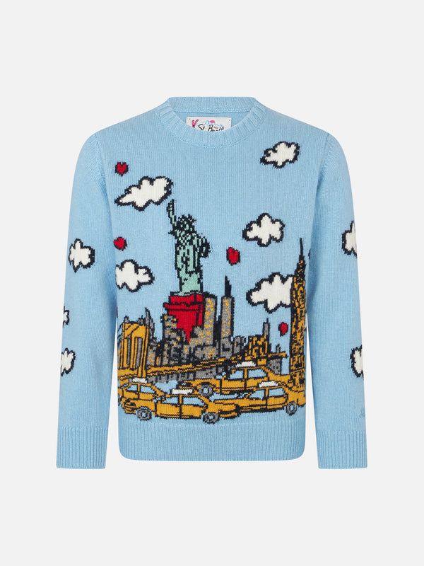 Girl crewneck sweater with New York postcard
