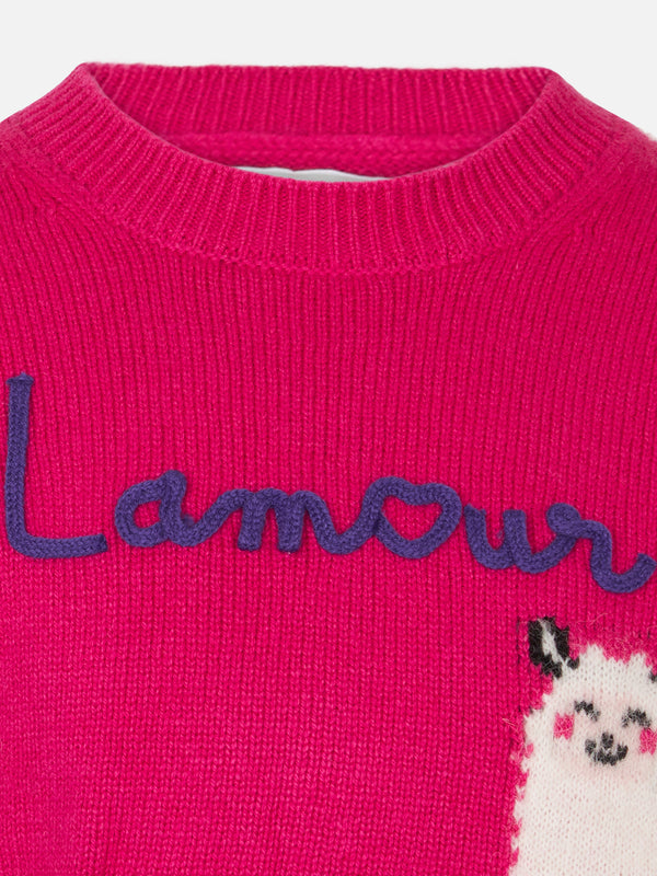 Girl crewneck sweater with L'Am<3ur embroidery