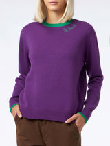 Woman purple cropped sweater with green details