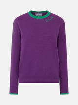 Woman purple cropped sweater with green details