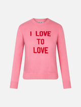 Woman crewneck pink sweater I love to Love print | NIKI DJ SPECIAL EDITION