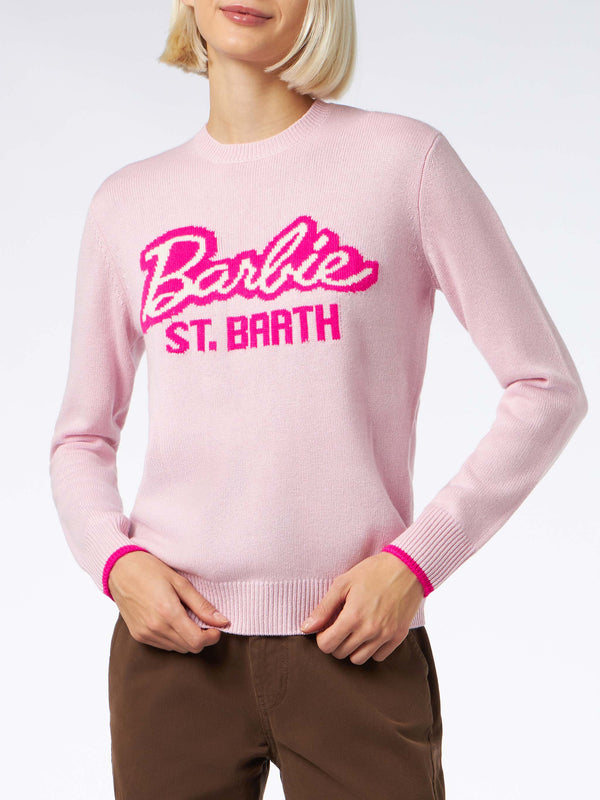 Woman crewneck pink sweater with Barbie print | BARBIE SPECIAL EDITION