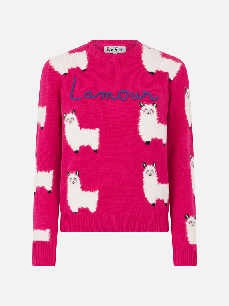 Woman crewneck sweater with L'Am<3ur embroidery