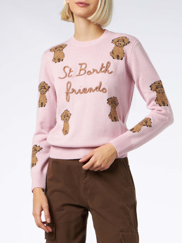 Woman crewneck sweater with St. Barth Friend embroidery