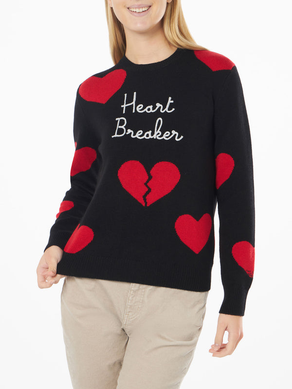 Woman crewneck sweater with Heart Breaker embroidery