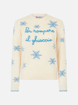 Woman crewneck sweater with Per Rompere il Ghiaccio embroidery
