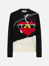 Woman crewneck black sweater with Lovovia embroidery