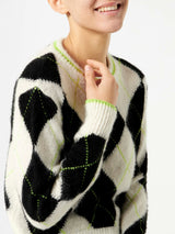 Woman brushed cropped sweater with argyle pattern