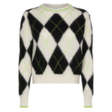 Woman brushed cropped sweater with argyle pattern