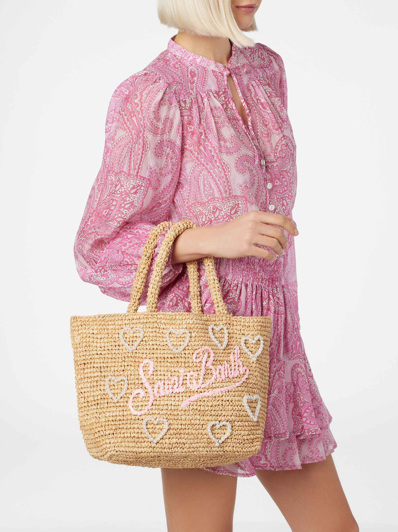Embellished Raffia Beach midi bag with cotton pouch