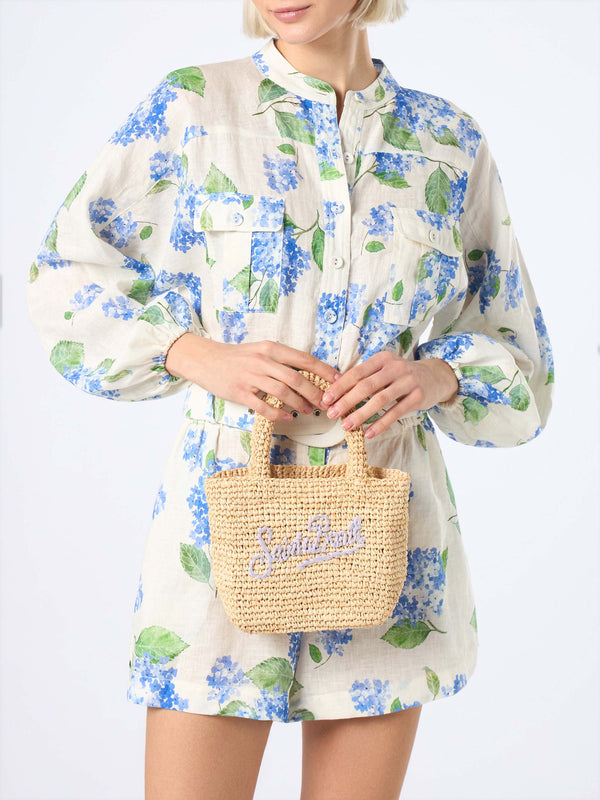 Beige Raffia Beach Minitasche mit Baumwollbeutel und Schultergurt