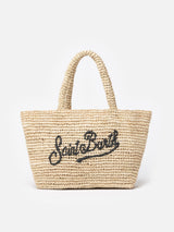 Beige Raffia Beach midi bag with cotton pouch