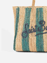 Light blue striped Raffia Beach bag with cotton pouch