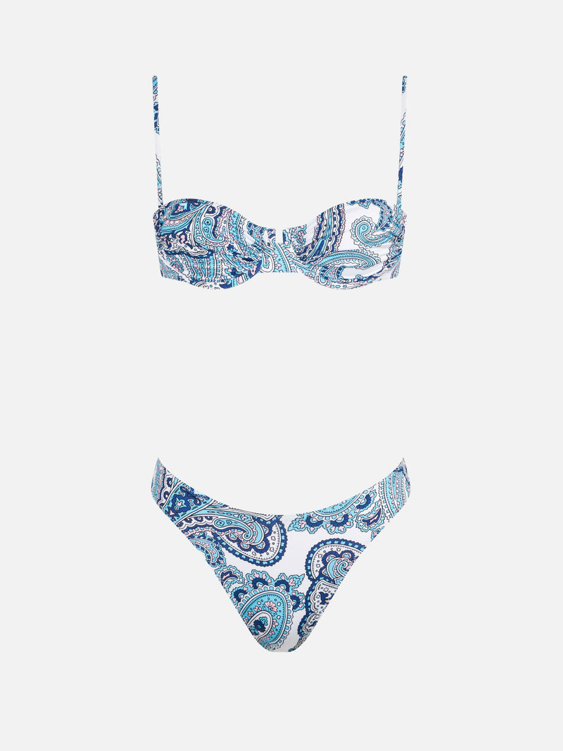 Woman underwired bralette bikini with paisley print