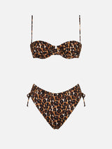 Bikini da donna a bralette con ferretto con stampa leopardata