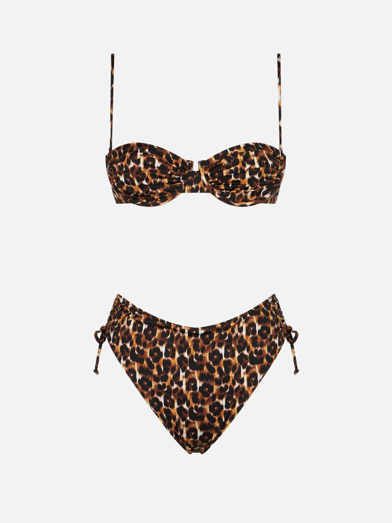 Woman underwired bralette bikini with leopard print