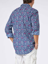 Man muslin cotton Sikelia shirt with fish and shark print