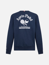 Blaues Herren-Sweatshirt mit Rundhalsausschnitt und Après Padel-Aufdruck