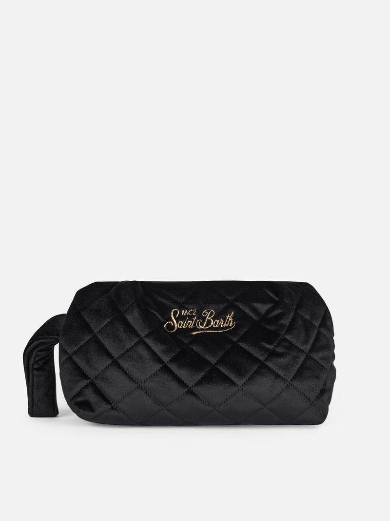 Square quilt black velvet pouch