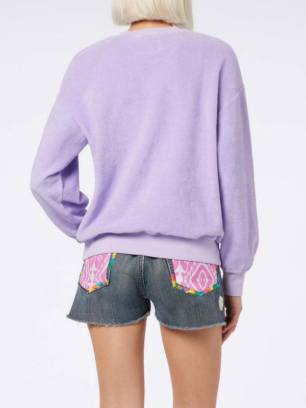 Fliederfarbenes Stardust-Sweatshirt für Damen aus Frottee-Baumwolle