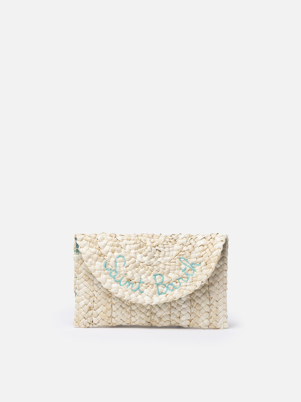 Straw Envelope clutch with Saint Barth embroidery