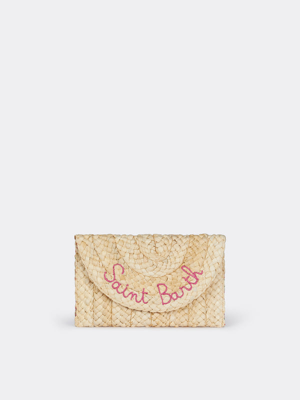 Straw Envelope clutch with Saint Barth embroidery