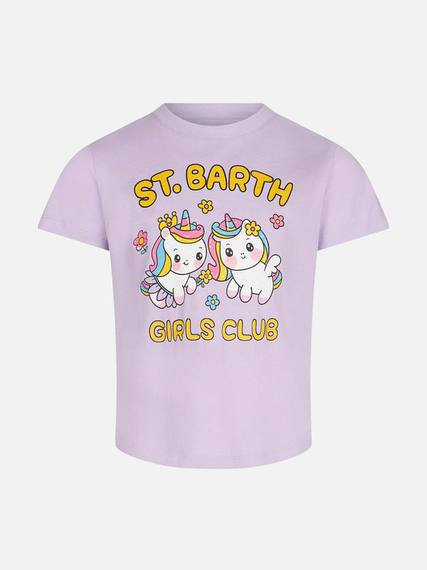 T-shirt da bambina con stampa St. Barth Girls Club e unicorni