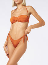 Shiny orange crossed bandeau bikini