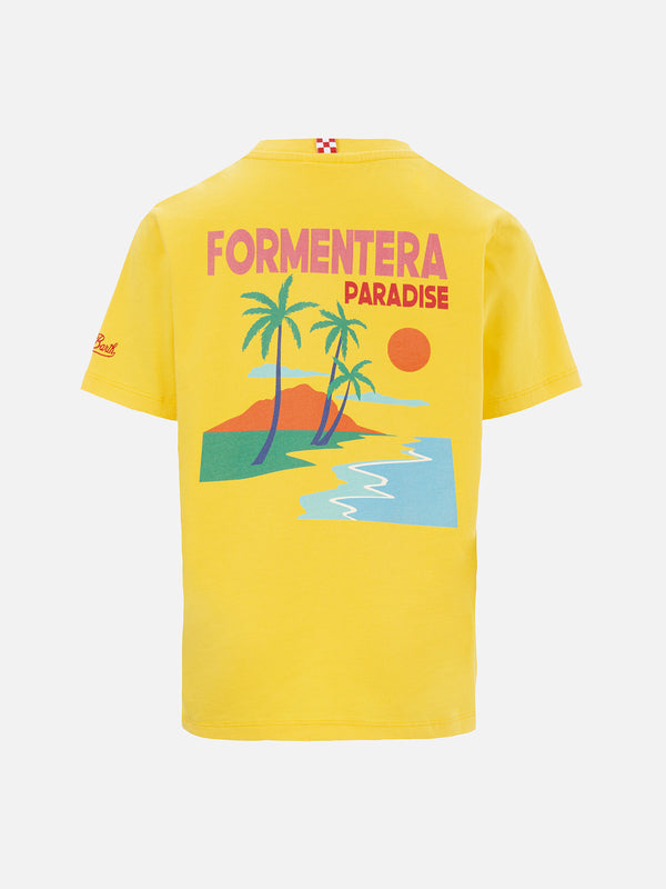 T-shirt da bambino in cotone con stampa di cartoline di Formentera
