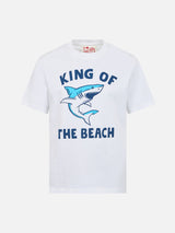 T-shirt da bambino in cotone con stampa dello squalo King of the Beach