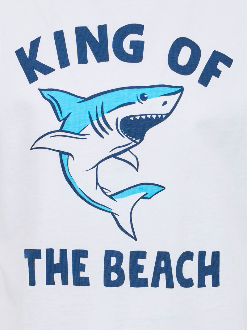 Boy cotton t-shirt with King of the Beach shark print