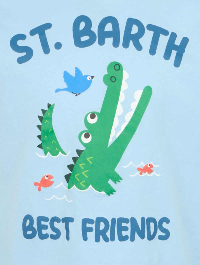 Boy cotton t-shirt with St. Barth best friends croco print
