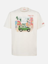 Man cotton t-shirt with placed print and Surfin'USA embroidery